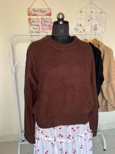 Brown Knit Cropped Pullover🤎