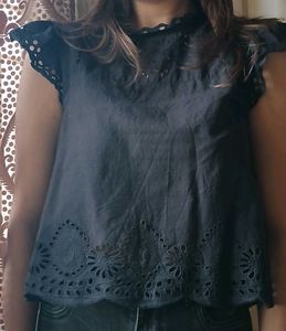 Eyelet Detail Cap Sleeve Top