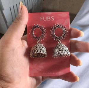 FUBS Silver Jhumka Earrings