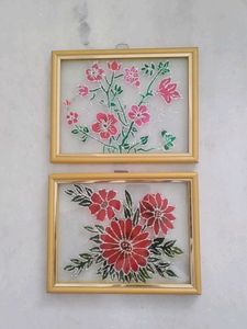 Flower Glass Painting With Frame- Set Of Two