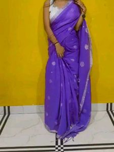Elegant Purple Saree with white blouse
