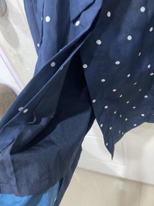 blue polka dot shirt dress