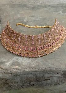 Elegant Pink & Gold Choker Necklace