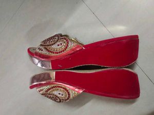 Embellished Red &amp; Gold Sandals - Size 11