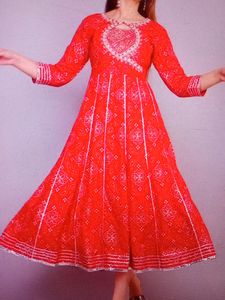 Anarkali Gown, Rajasthani Bandaj Print,