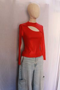 Red Cutout Mock Neck Top