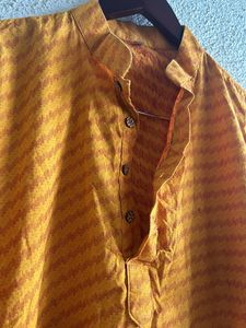 New Kurti Set -Musturd With Red Cotton Pant