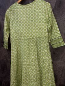 Lime Green Embroidered Anarkali With Pants