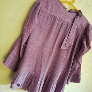 Elegant Mauve Checkered Dress