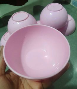 Pink Plastic Bowl and Plate Set
