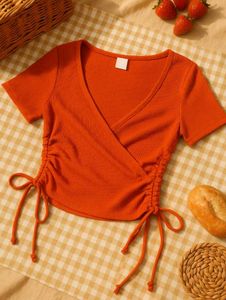 SSS Orange Ribbed Drawstring Top