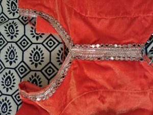 New Orange Velvet Ethnic Lehanga