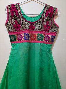 Green Embroidered Anarkali Dress
