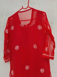 Red Embroidered Kurta