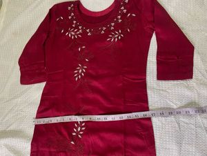 Elegant Maroon Embroidered Cotton Kurti