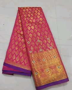 Banarsi Silk Saree With Semi Stitched  Blouse