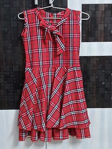 Girls Red Plaid Dress with Bow