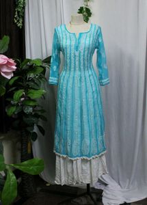Turquoise Chikankari Tunic