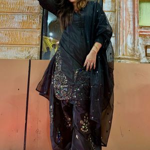 Black Embroidered Farshi Kurta Set