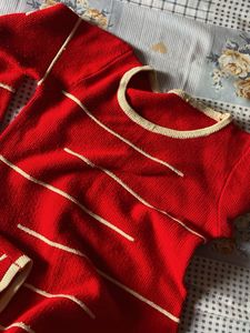 Vintage Red Striped Knit Top