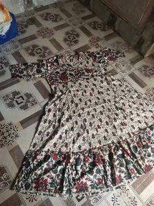 Floral Print Beige Anarkali Dress