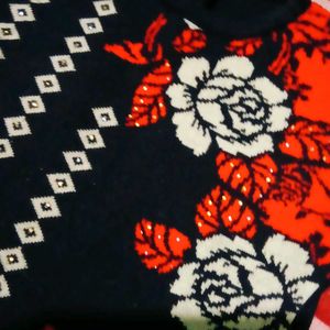 Floral Patterned Knit Sweater