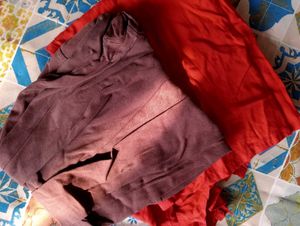 Red Embroidered Kurta with brown paint