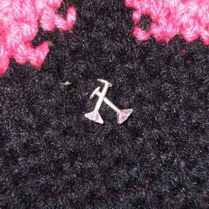 Pure Silver Star Shaped Pink Nosepins - 2pcs