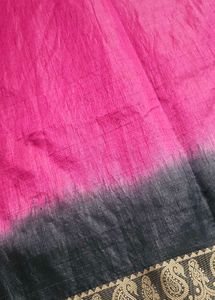 Pink &amp; Black Ship Print Saree