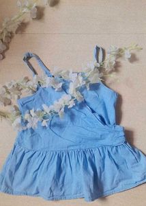 Girls Summer Denim Top With Flow Cut Design