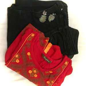 Red Embroidered Kurti