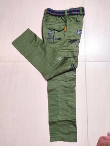 Cotton Full Pant In Green.