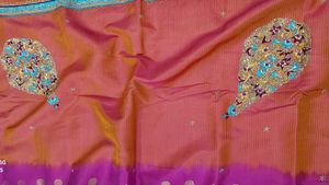 Pink &amp; Orange Embroidered Saree