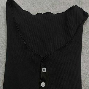 🖤 Elegant Black Ribbed Button-Down Top | Chic