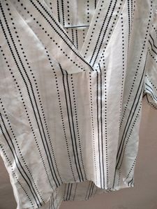 White Sheer Top With Blue Diamond Print