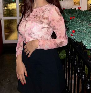 Pink Full Sleeves Mesh Bodysuit