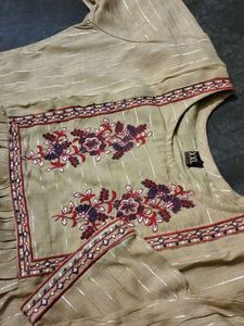 Striped Embroidered Beige Kurti