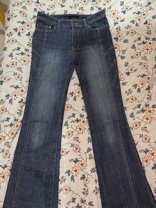 Y2K Flare Denim Jeans with Moto Stitch Detail