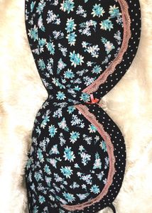 Floral Lace Cotton Blue Bra Size 40
