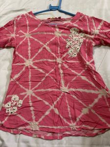 Pink Tie-Dye Embroidered Top