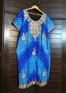 Blue Gotta Patti Bandhani Art Silk Palazzo Suit