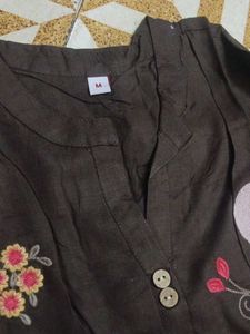 Embroidered Brown Tunic - Size M