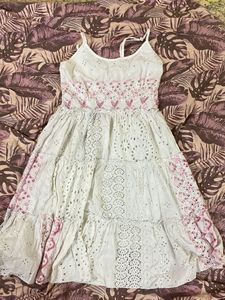 White & Pink  Cotton Dress