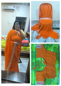 Elegant striped Orange Saree