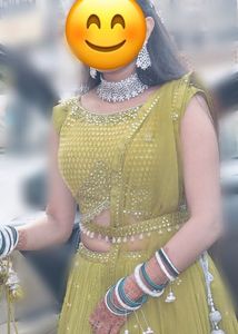 Gorgeous lime green Lehenga with pouch