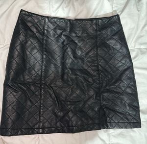 High Waist Quilted Zip Back PU Leather Skirt
