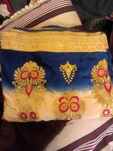 Pink &amp; Blue Embroidered Saree