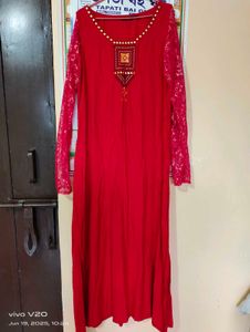 Red Lace Sleeve Dress