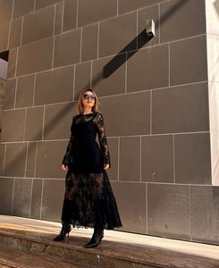 MANGO Black Lace Maxi Dress