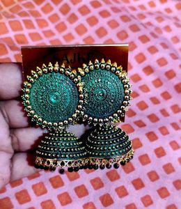 Green Jhumka Earrings